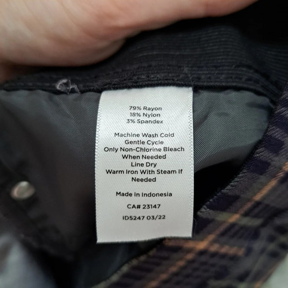 Talbots Grey Navy Plaid Hampshire Stretch Elastic Waist Mid Rise Ankle Pant Sz 8 - Picture 5 of 6